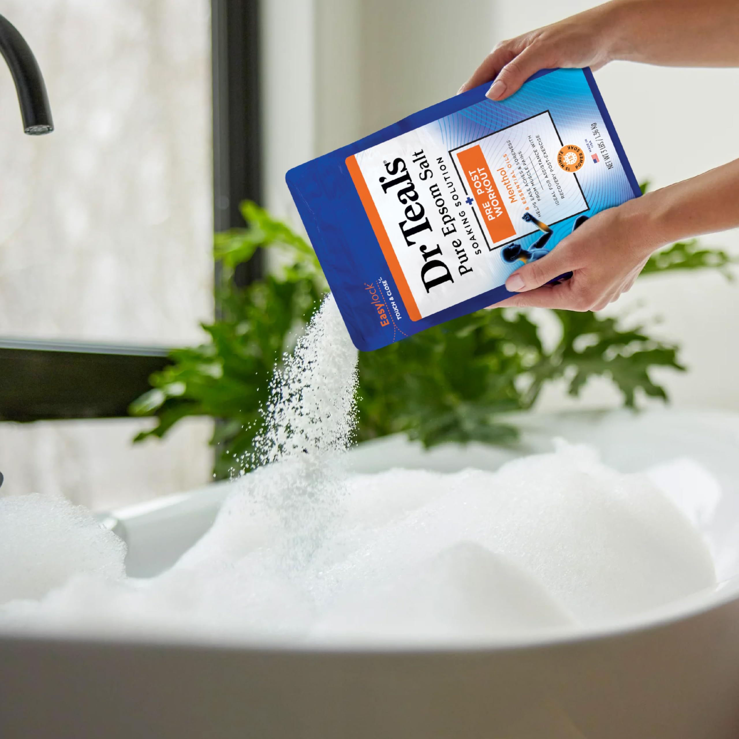 Dr Teal's Epsom Salt Magnesium Soak, Pre & Post Workout with Menthol & Essential Oils, 3 lbs
