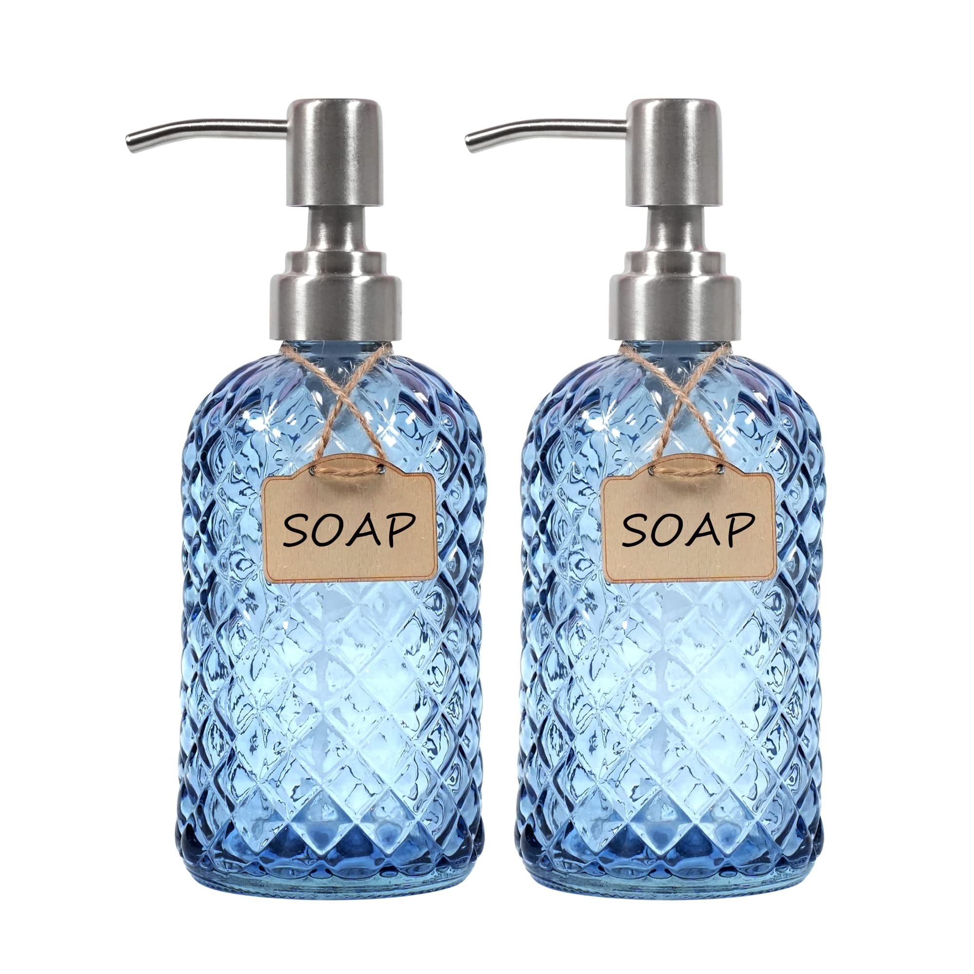 Funly mee Bathroom & Kitchen Glass Hand and Dish Soap Dispenser with 304 Rustproof Stainless Steel Pump