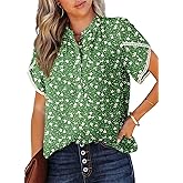Dokotoo Womens Tops Summer Casual Boho Floral Print Short Sleeve Half Button Down V Neck Chiffon Blouses Shirts