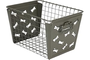 Spectrum Diversified Macklin Basket Steel Bin Bone Design, Pet Accessory Rust-Resistant Finish, Dog Toy Organization & Storage, Medium, Industrial Gray