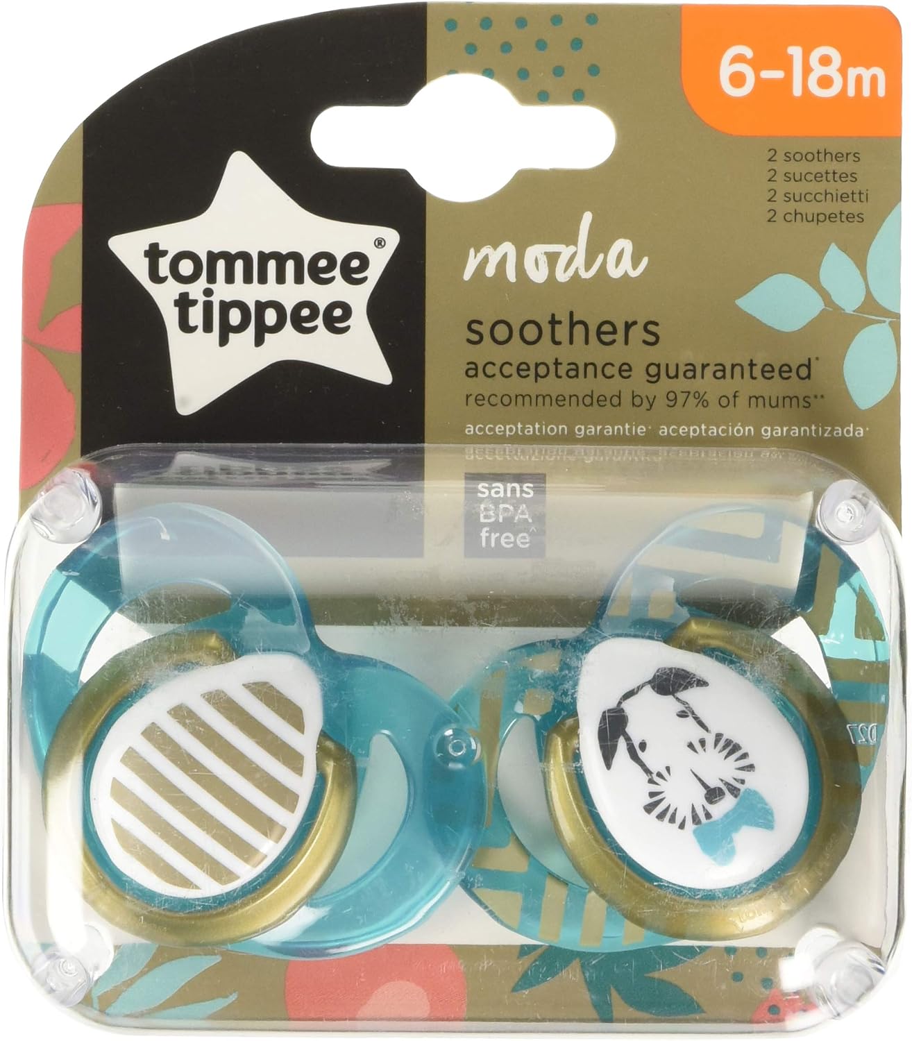 Tommee Tippee 2 Fashion Pacifiers 6-18 Months Boy - 2 Count, Light Blue, 2 Count (Pack of 1)