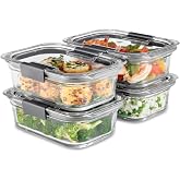 Rubbermaid Brilliance Glass Food Storage Containers, 3.2 Cup, Set of 4, BPA-Free, Leak-Proof, Clear