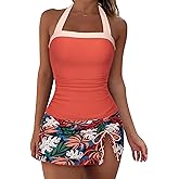 SUUKSESS Women Tummy Control Tankini Swimsuits with Skirt Backless Bathing Suit
