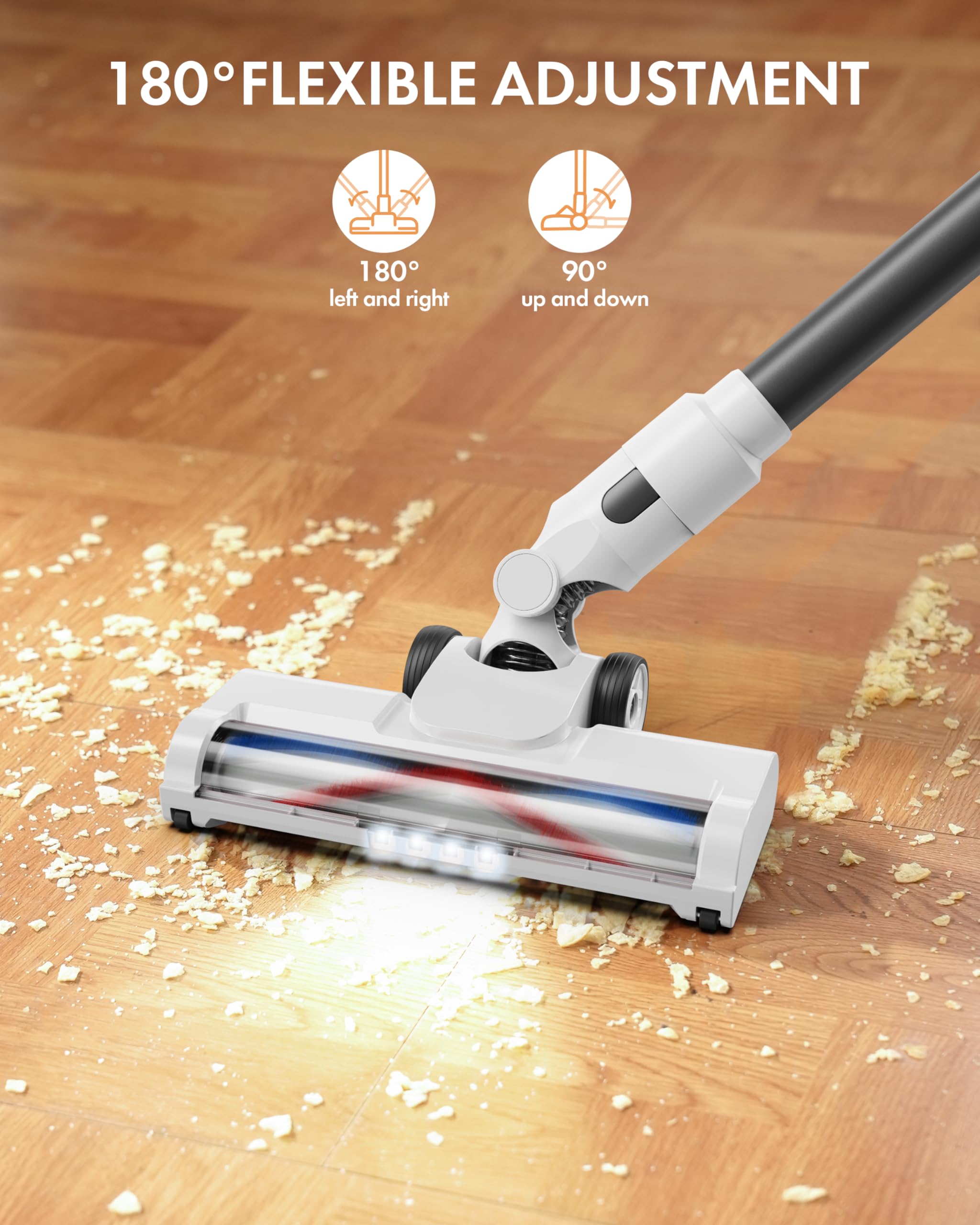 Cordless Vacuum Cleaner, 28Kpa Powerful Suction, 380W Strong Brushless Motor with 8 in 1 Lightweight Stick Vacuum Cleaner with 50 Min Runtime Detachable Battery for Pet Hair & Carpet, White