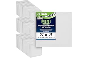 U.S. Art Supply 3" x 3" Mini Professional Primed Stretched Canvas (6-Packs of 12 Mini Canvases) 72 Total - Ideal for Painting & Crafts