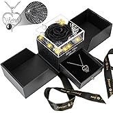 Gifts for Mom from Daughter and Son, Unique Mothers Day Birthday Gift Idea, Preserved Black Real Roses with I Love You in 100 Languages Mom Necklace, Cool Present to Mother Mama -Black