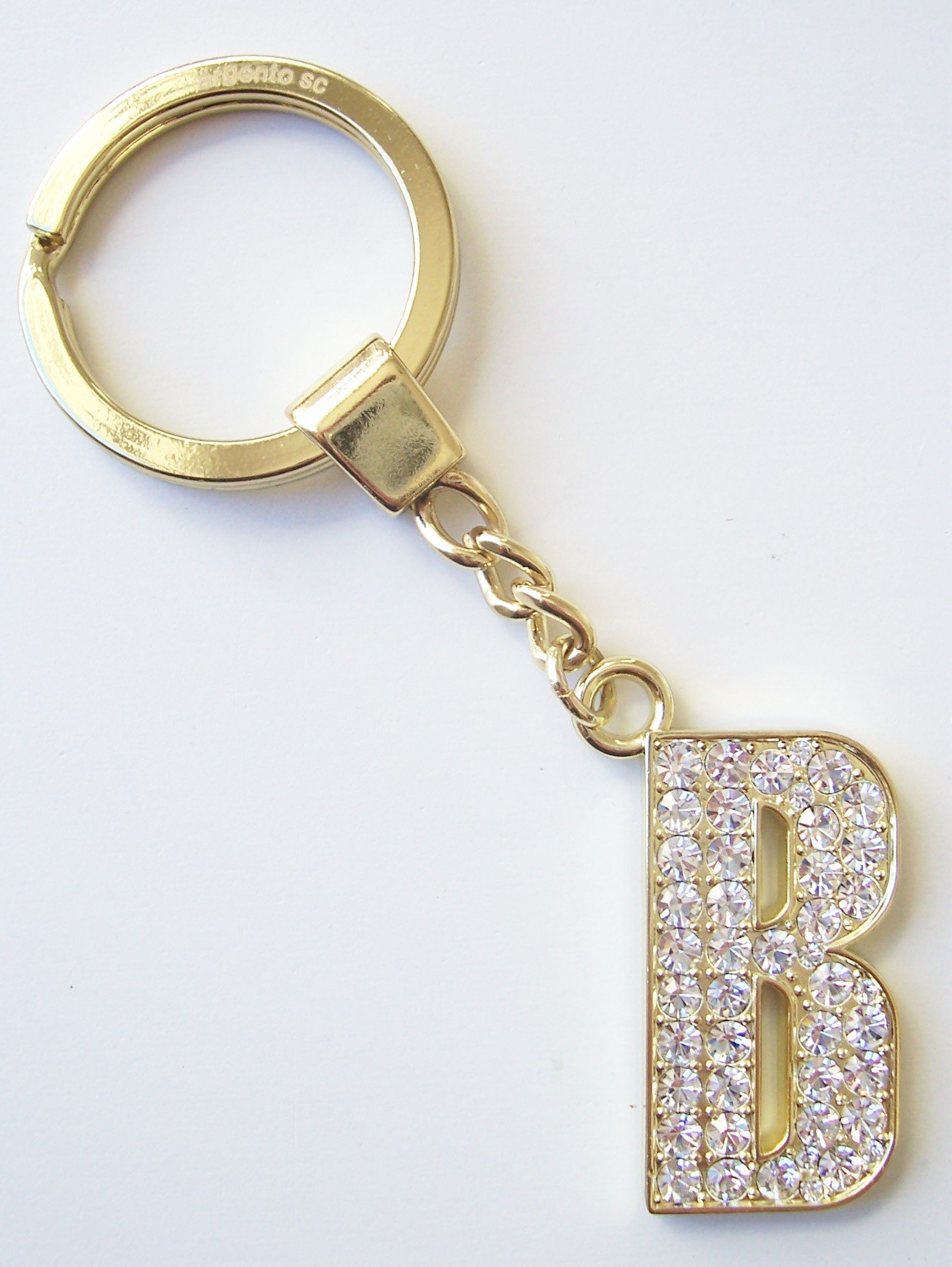 Argento SC Initial Letter " B " Charm Keychain (Goldtone)