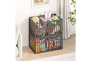 WISUCE HOME Closet Storage Organizer Bins - Large 90L Bamboo Stuffed Animal Storage Laundry Basket for Kids, Boys, Girls, Nursery, Playroom, Bedroom, Closet With 4 Pcs Vacuum Storage Bags (Black, 2 Packs)