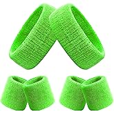 6 Pcs Neon Sports Sweatbands Set - 2 Headband 4 Wristbands, 80s 90s Neon Sport Headband Tennis Striped Sweat Band, Breathable Cloth Athletic Bands for Basketball Tennis Costumes Cosplay