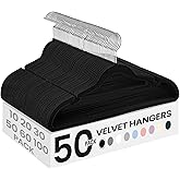 SONGMICS Velvet Hangers 50 Pack, Non-Slip Clothes Hangers, with Shoulder Notches, Pants Bar, 360° Swivel Hook, Space-Saving, 