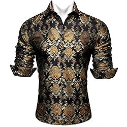 Barry.Wang Men's Dress Shirts Woven Paisley Silk