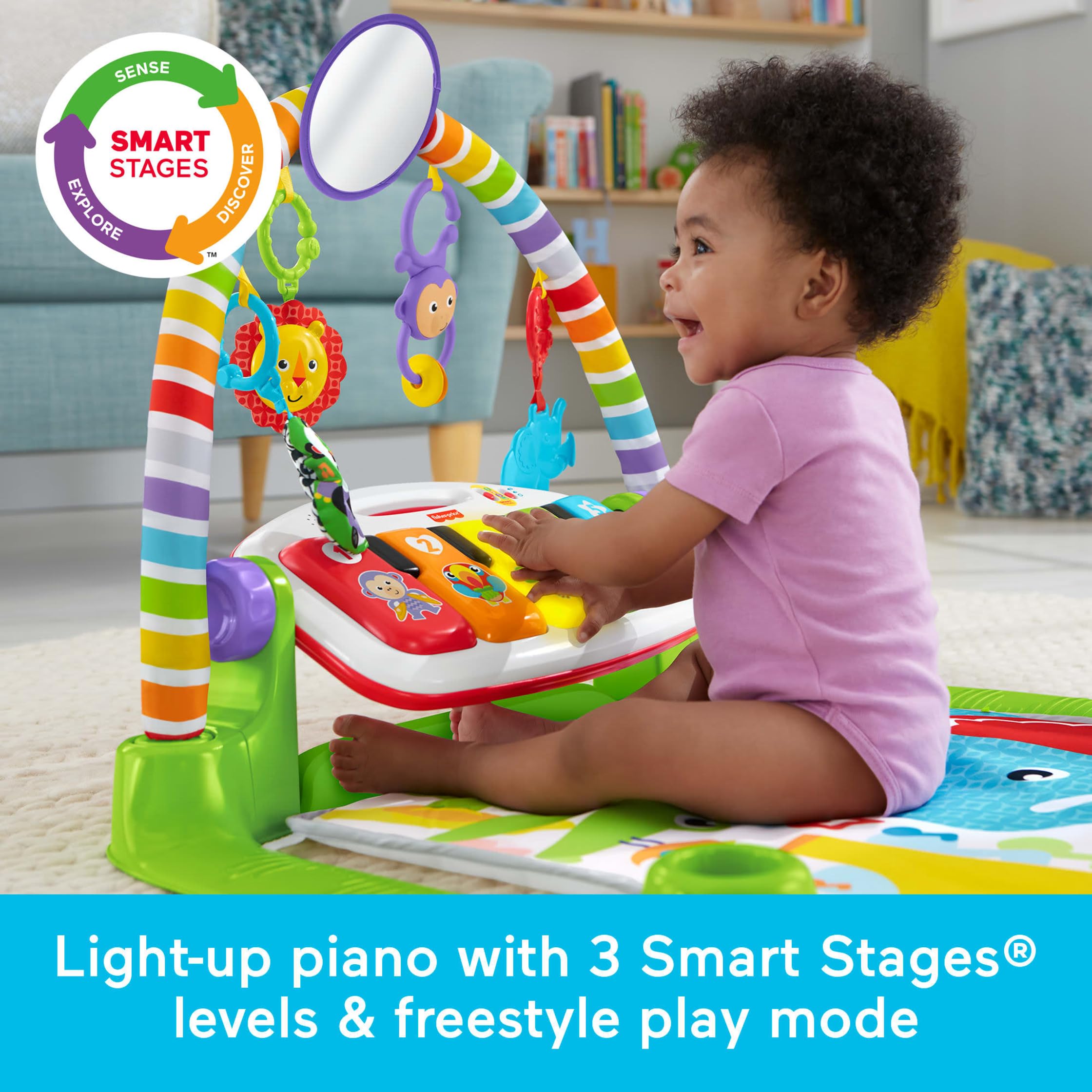 Fisher-Price Baby Playmat Deluxe Kick & Play Piano Gym for Learning & 2 Maracas Soft Rattles for Newborn to Toddler Play Ages 0+ Months