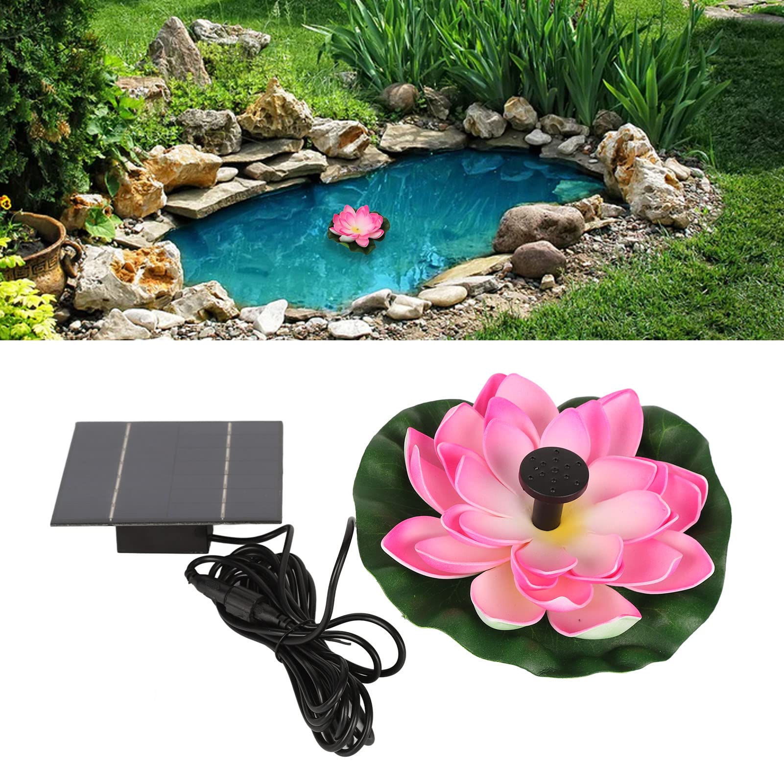 KENANLAN Lotus Flower Solar Water Pump, Landscaping Floating Solar Bird Bath Fountain for Fish Pond Garden Patio Aquarium 1.4W