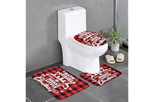 Alishomtll Christmas Bathroom Rugs Sets 3 Piece with Non-Slip Rug, Toilet Lid Cover and Bath Mat, Red Black Plaid Bathroom Rugs and Mats Sets, Xmas Reindeer Bath Rugs for Bathroom Christmas Decor