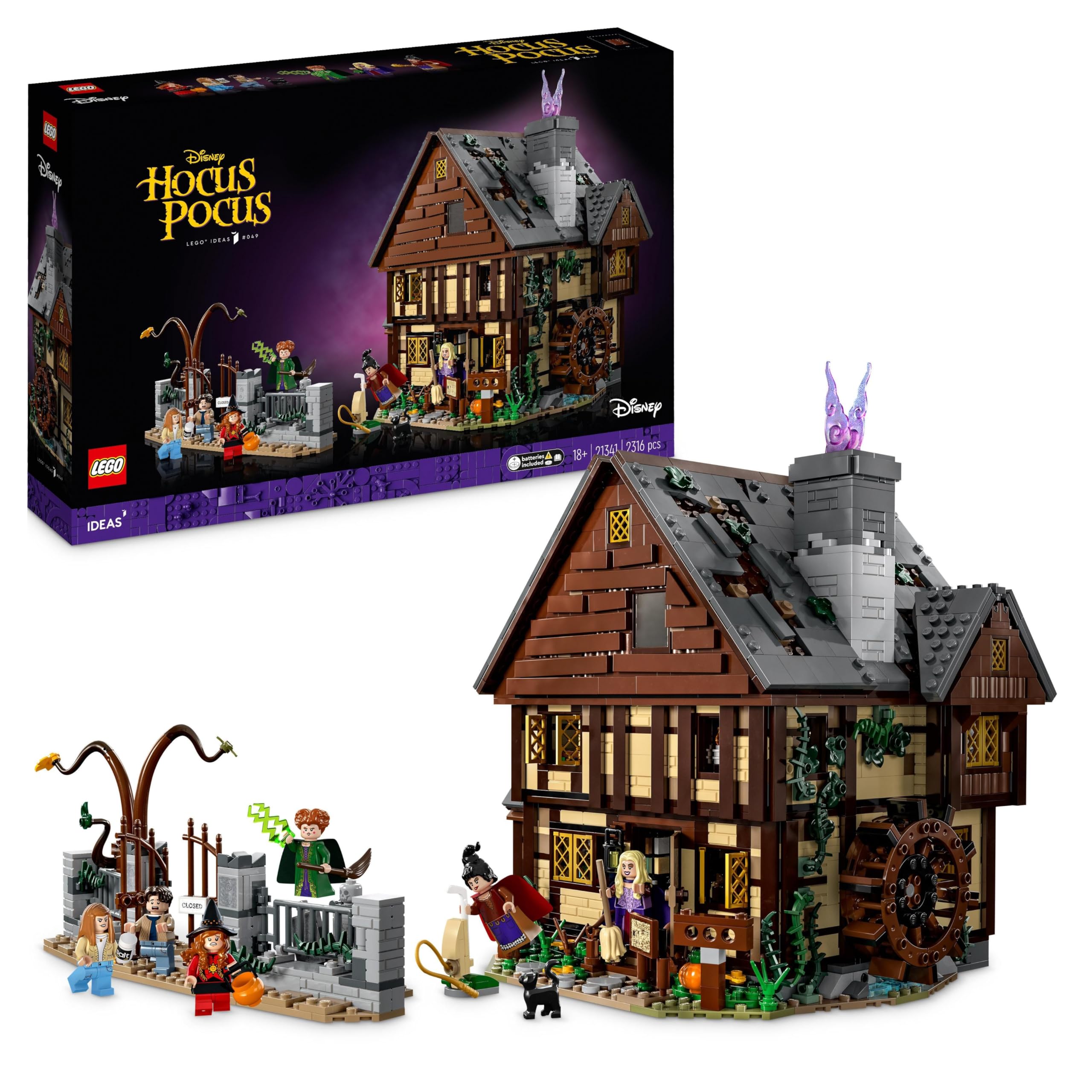 LEGO Ideas Disney Hocus Pocus: The Sanderson Sisters' Cottage Collectible Building Set, Unique Gift Idea for Adults and Fans of Disney Movie Hocus Pocus, Includes Sanderson Sister Minifigures, 21341