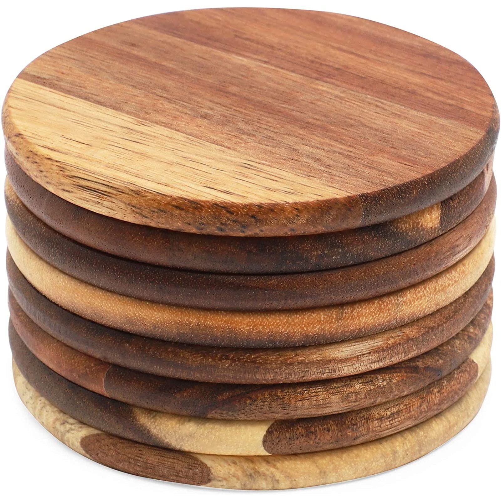 Photo 1 of Juvale Round Acacia Wood Coasters - 8 Pack, 4 in, Brown - Drink Coasters for Coffee & Dining Table Decor - Bar & Home Bar Accessories - Wood Decor