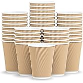 DIVIKA 12 oz Triple Wall Ripple Coffee Cups – 100 Pack Brown Insulated Disposable Hot Paper Cups, No Sleeve Needed, Heavy Duty Leak Resistant To Go Cups for Coffee, Tea, Office & Catering