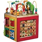 Battat Wooden Activity Cube - 5-Sided Play Center with Bead Maze, Doors | Farm-themed with bead maze, peekaboo doors, spinners, zig-zag race and mix-and-match animals, 1+ Years