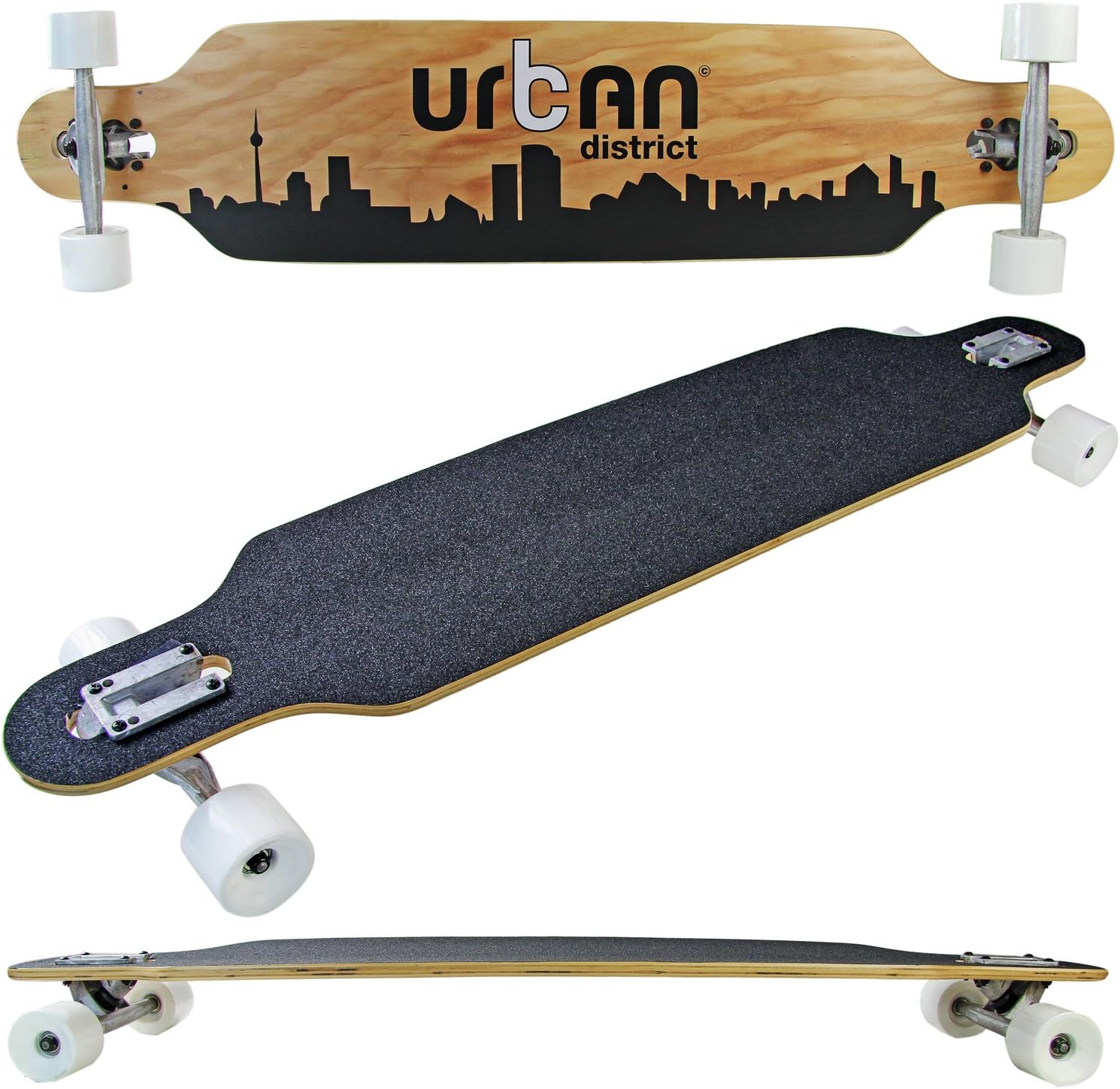 Unbekannt Longboard Skateboard Holz 105cm 41 inch Komplettboard Black
