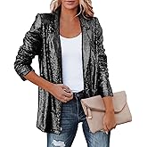 SEMATOMALA Women's Sequin Shiny Open Front Blazer Evening Party Sparkly Long Sleeve Slim Cardigan Coat