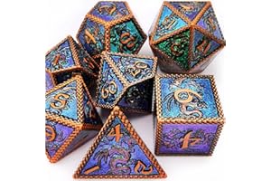 HAOMEJA Dungeons and Dragons Dice DND Dice Set D and D Dice Metal 6 Sided Polyhedral Dice for Pathfinder MTG Board Games Roll Playing Dice D&D Dice Set D20 D12 D10 D8 D6 D4 (Glitter Red Copper)