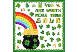 Qilery St. Patrick's Day Bulletin Board Set with Honeycomb Pot Gold Lucky Green Shamrock Cutouts for Classroom School Decorations Happy St Patrick's Day Paper Cutouts Wall Decor Party Supplies