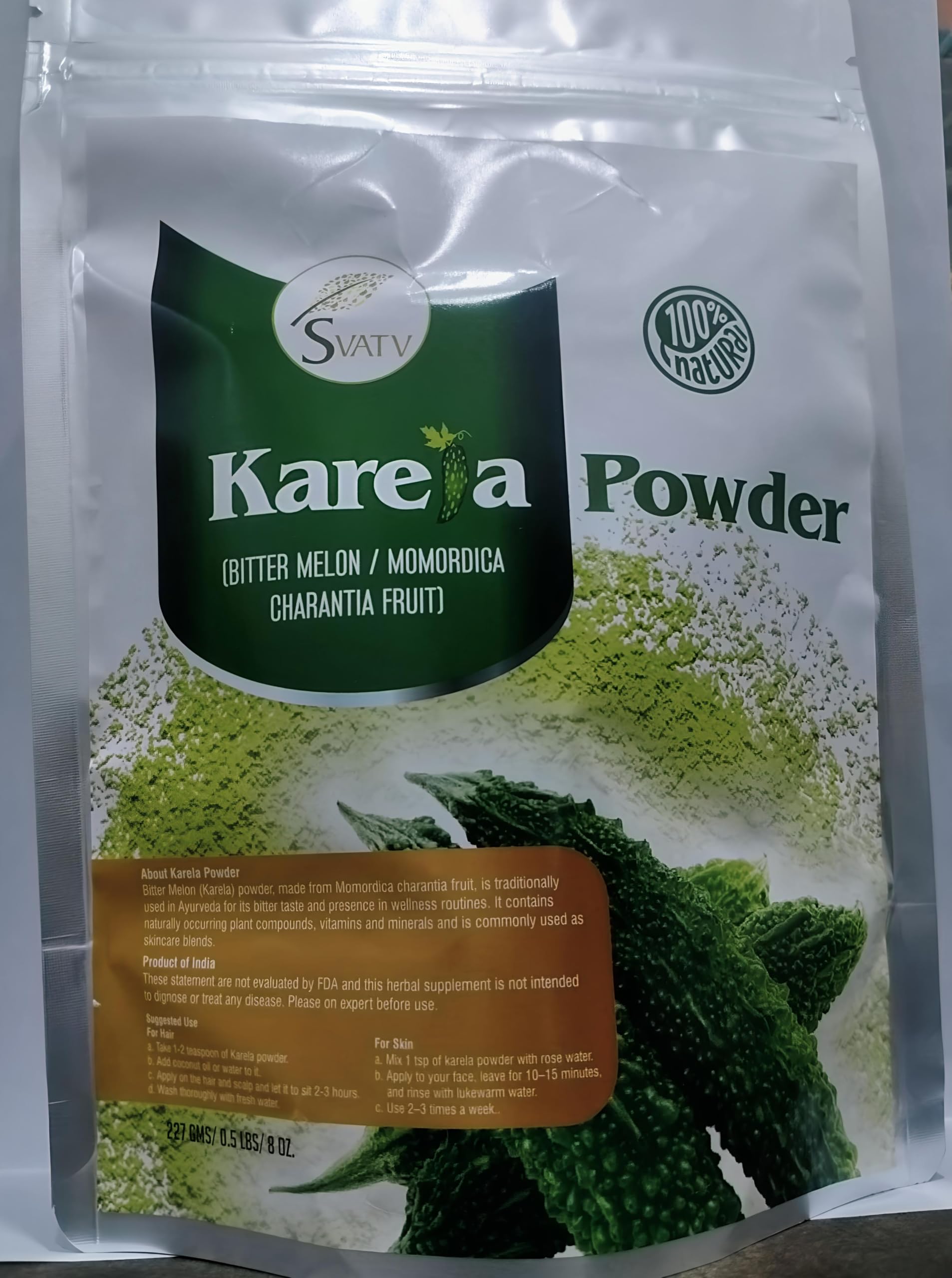 SVATV Karela Powder (Bitter Melon) | Good for Skin | Anti-oxidants Properties | No Preservatives | Non GMO | Gluten Free - (227g, 0.5 lbs, 8 Ounces)