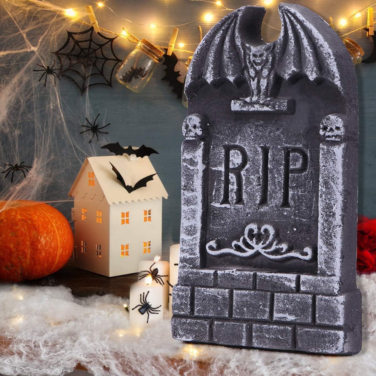 AYOGU1 17” Halloween Foam RIP Graveyard Tombstones (Pack of 5)-Lightweight RIP Tombstone with 8 Metal Stakes for Halloween Decorations : Garden & Outdoor