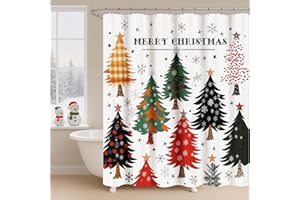 OWENIE Christmas Tree Fabric Shower Curtain, Waterproof Printed Merry Christmas Holiday New Year Cute Bathroom Curtain Decor, Farmhouse Winter Shower Curtains for Bathroom, 72x72 Inch