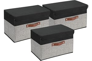 3 Pack Storage Bins Foldable Storage Boxes Fabric Storage Box with Lid & Handle Large Washable Storage Organizer for Office, 