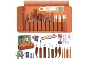 COZYGIFT Wood Carving & Painting Kit for Adults Teens - 33Pcs Whittling Knife Set with 12 Acrylic Paints & Leather Roll Case 