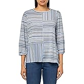 Three Quarters Tuck Sleeves Scoop Neck Multi-Panel Top