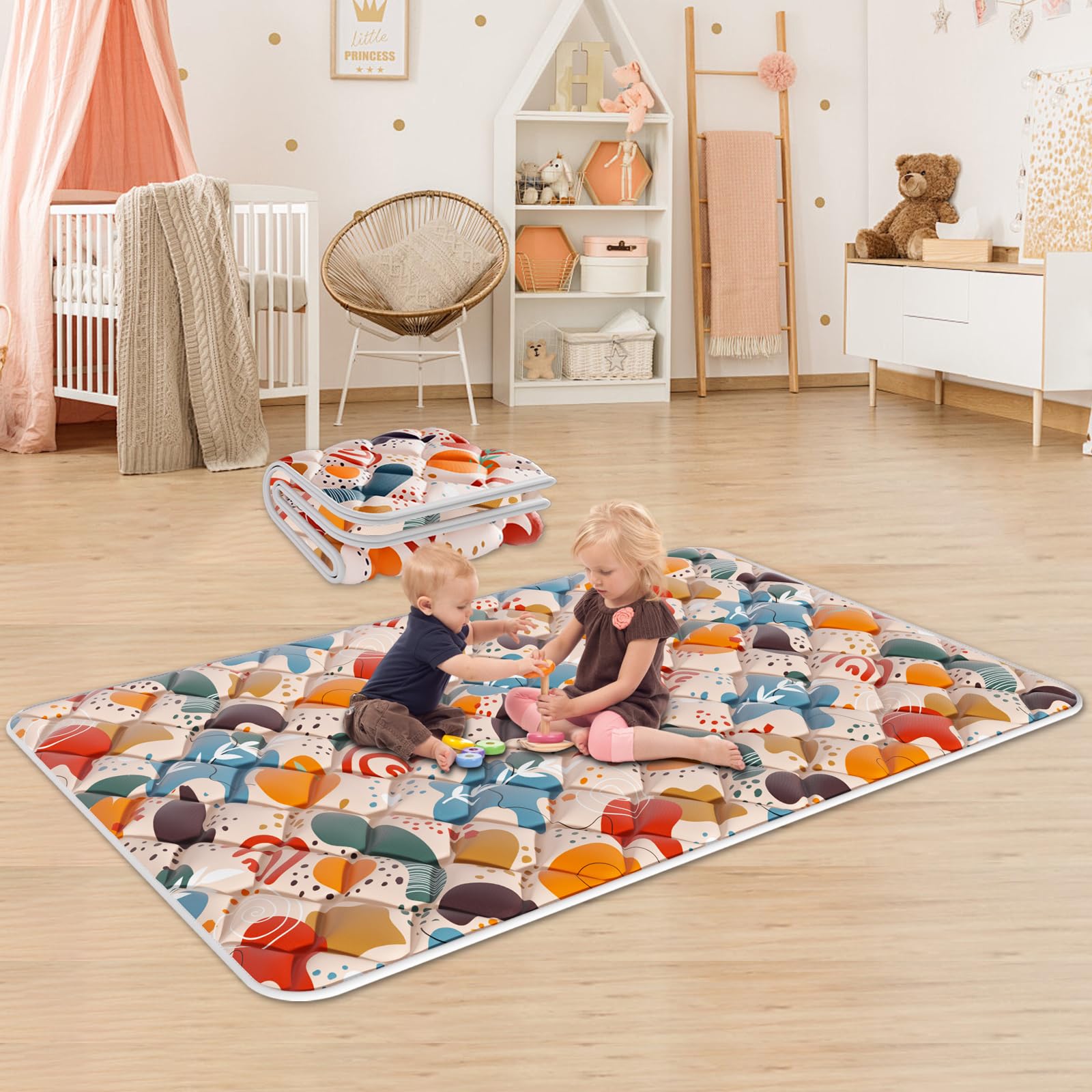 Photo 1 of Fshibila Baby Play Mat, 74" × 50“ PlayMat for Playpen, Baby Playmat for Floor, Thick Ultra Soft Play Mat for Babies and Toddlers Infants Playing or Crawling.
