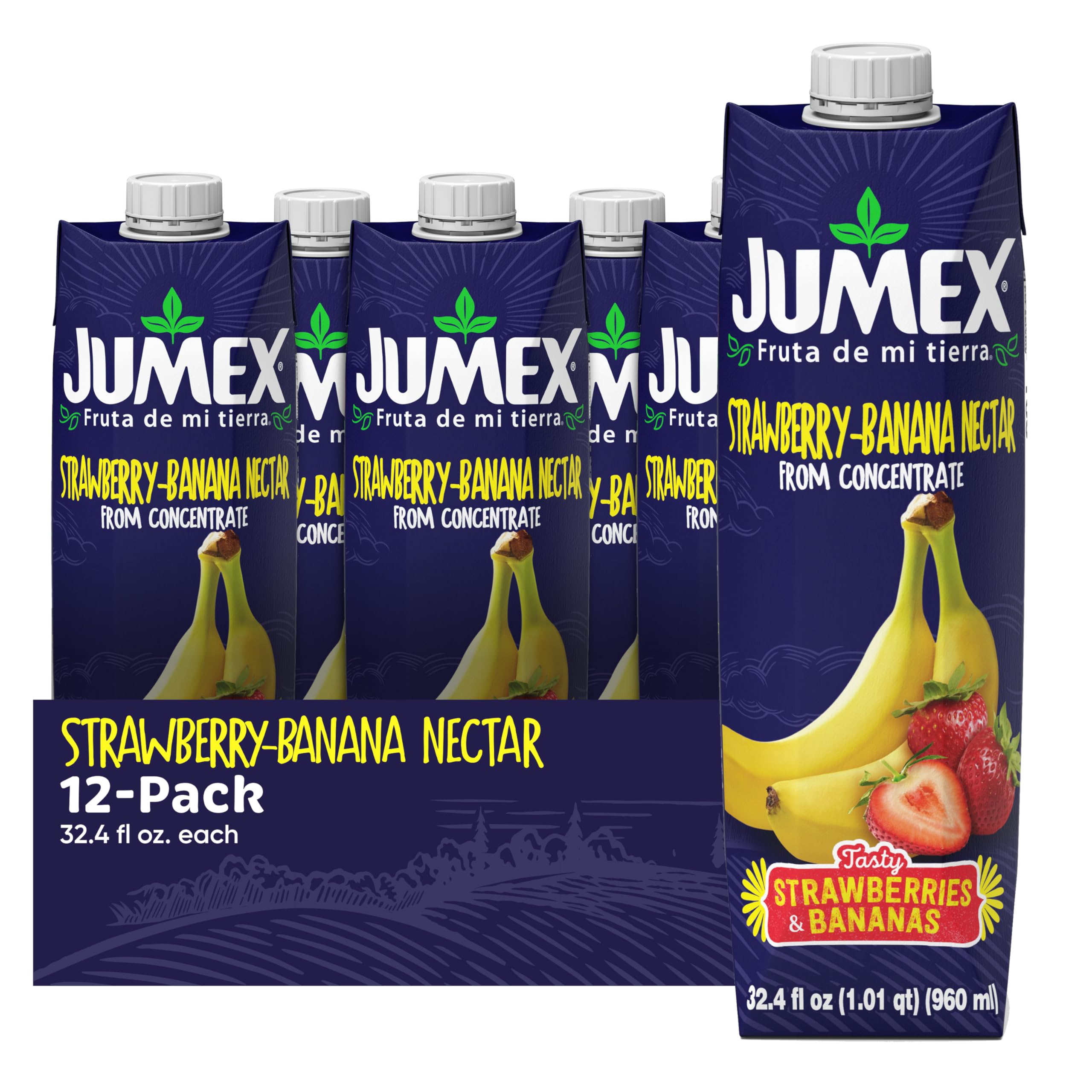 Photo 1 of ***EXPIRATION:OCT/2025***Jumex Strawberry Banana Nectar Juice - Made with Fresh Fruit Puree - Tropical Fruit Juice Concentrate for Smoothie Mix, Cocktail Mixers, Kids Drinks & Mexican Beverages - 32.4oz, 12 Pack Carton