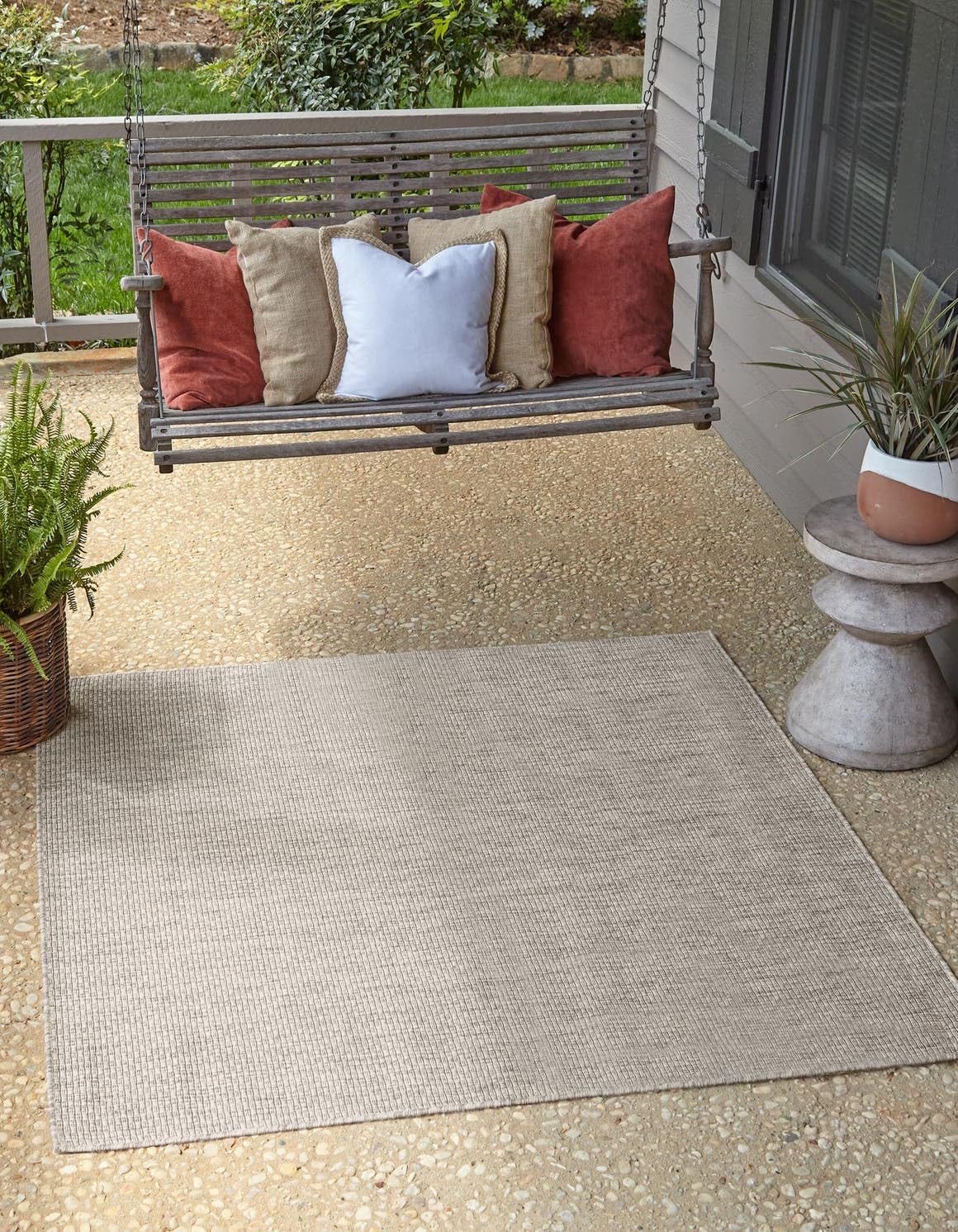Unique Loom Outdoor Solid Collection Area Rug (10' Square Light Gray/Ivory) Image