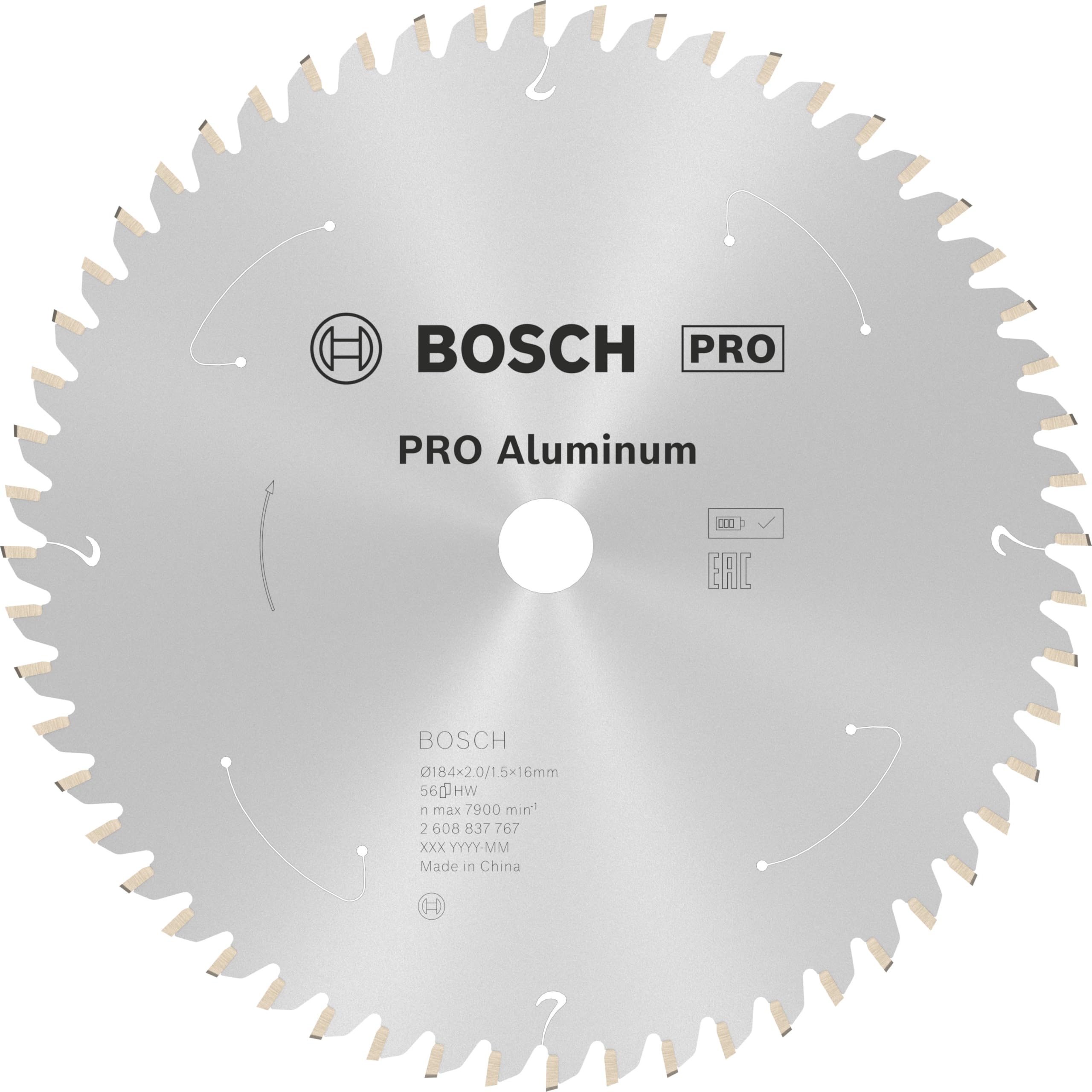 Bosch Professional 1X Lame De Scie Circulaire Expert (For Aluminium, 184 X 16 X 2 Mm, 56 Dents, Accessoire De Scie Circulaire Sans Fil)