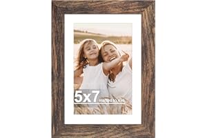 Hongkee 5x7 Picture Frame with Glass, Display Pictures 4x6 with Mat or 5 x 7 without Mat - Wall and Tabletop, 5 by 7 Photo Wooden Frames (Rustic Brown, 1 Pack)