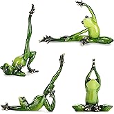 JUXYES Set of 4 Creative Resin Yoga Frogs Figurine Decor, 4 Different Yoga Pose Frog Sculpture Statue, Personalized Animal Collectible Figurines Mascot Frog Resin Crafts for Shelves Table Desk Decor