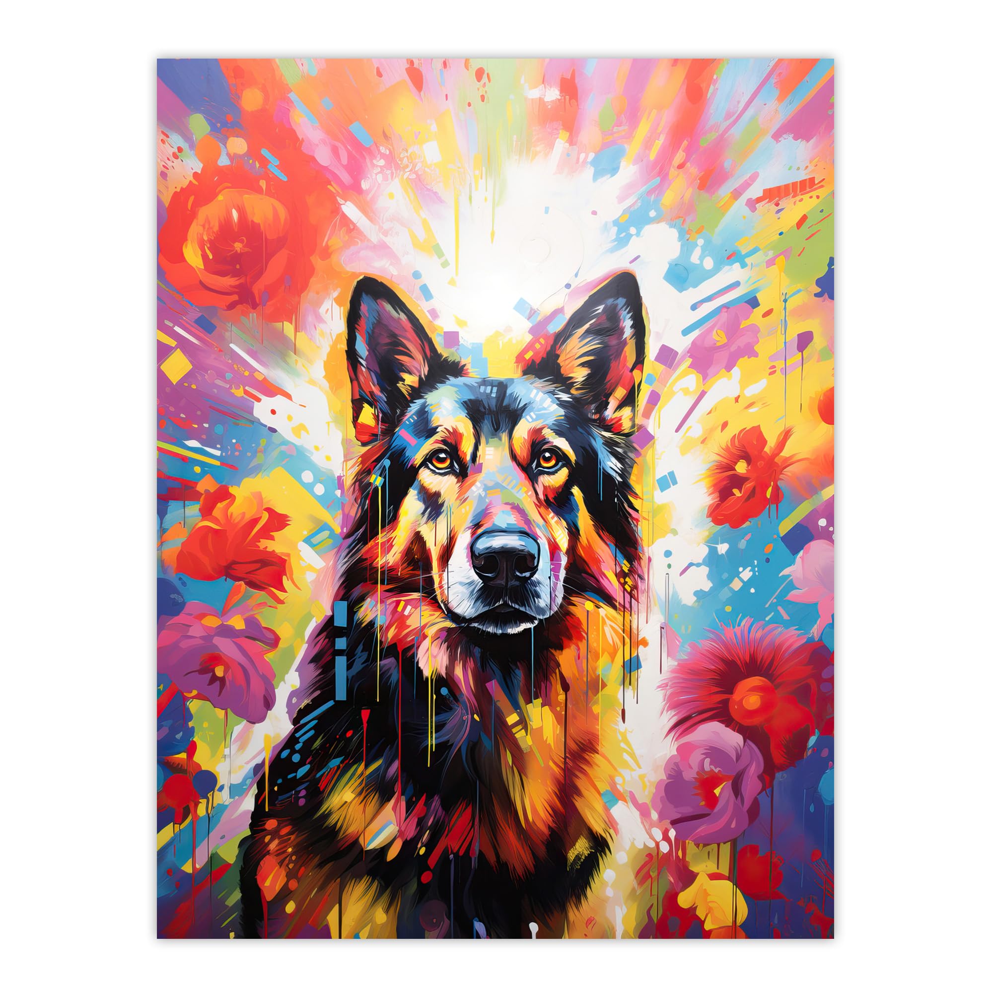 Artery8 German Shepherd Dog Lover Gift Pet Portrait Colourful Bright Artwork Painting Extra Large XL Wall Art Poster Print