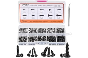 LYJEE Small Screws Assortment Kit, 1000pcs Miniature Phillips Replacement Screws for Glasses Watch Clock, 10 Kinds M1 M1.2 M1.4 M1.7 Phillips Head Self-Tapping Screws