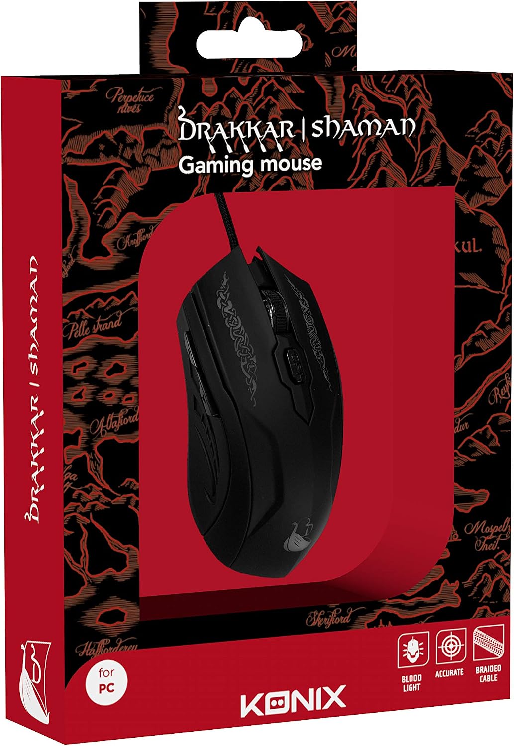 Konix Drakkar Shaman Gaming Mouse, Black and Red - Image 3