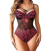 ADOME Lingerie for Women Teddy Bodysuit Lace Babydoll One Piece Lingerie Set