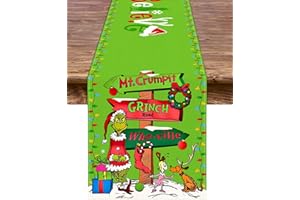 PUDODO Christmas Table Runner Merry Christmas Winter Holiday Party Decoration Xmas Fireplace Kitchen Dining Room Home Decor (Green, 13" x 72")