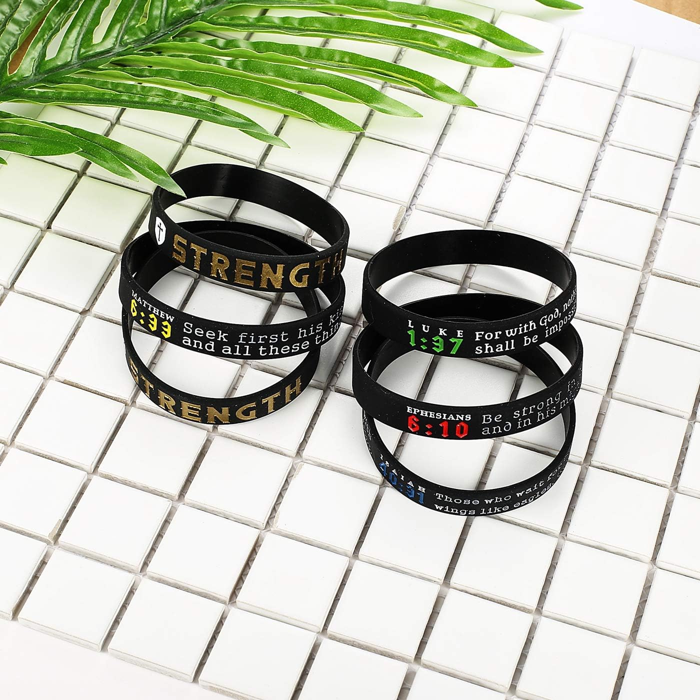Finrezio 16PCS Religious Silicone Bracelet with Bible Verses Christian Wristbands Grace Power Love Hope Faith Strength Inspirational Bracelets Set for Religious Gifts: Jewelry