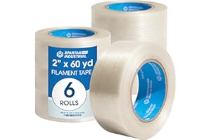 Spartan Industrial - 2" X 60 yd Filament Strapping Tape - 6 Rolls of Package Tape for Sealing, Binding, and Bundling, Durable
