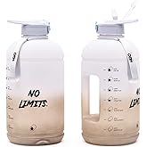 H2O Capsule INSPO Gallon Water Bottle with Time Marker and Straw Motivational Hydration Tracker Jug Big BPA-Free Food-Safe Leakproof Drinking Bottle with Handle & Strap, Rocky Shore