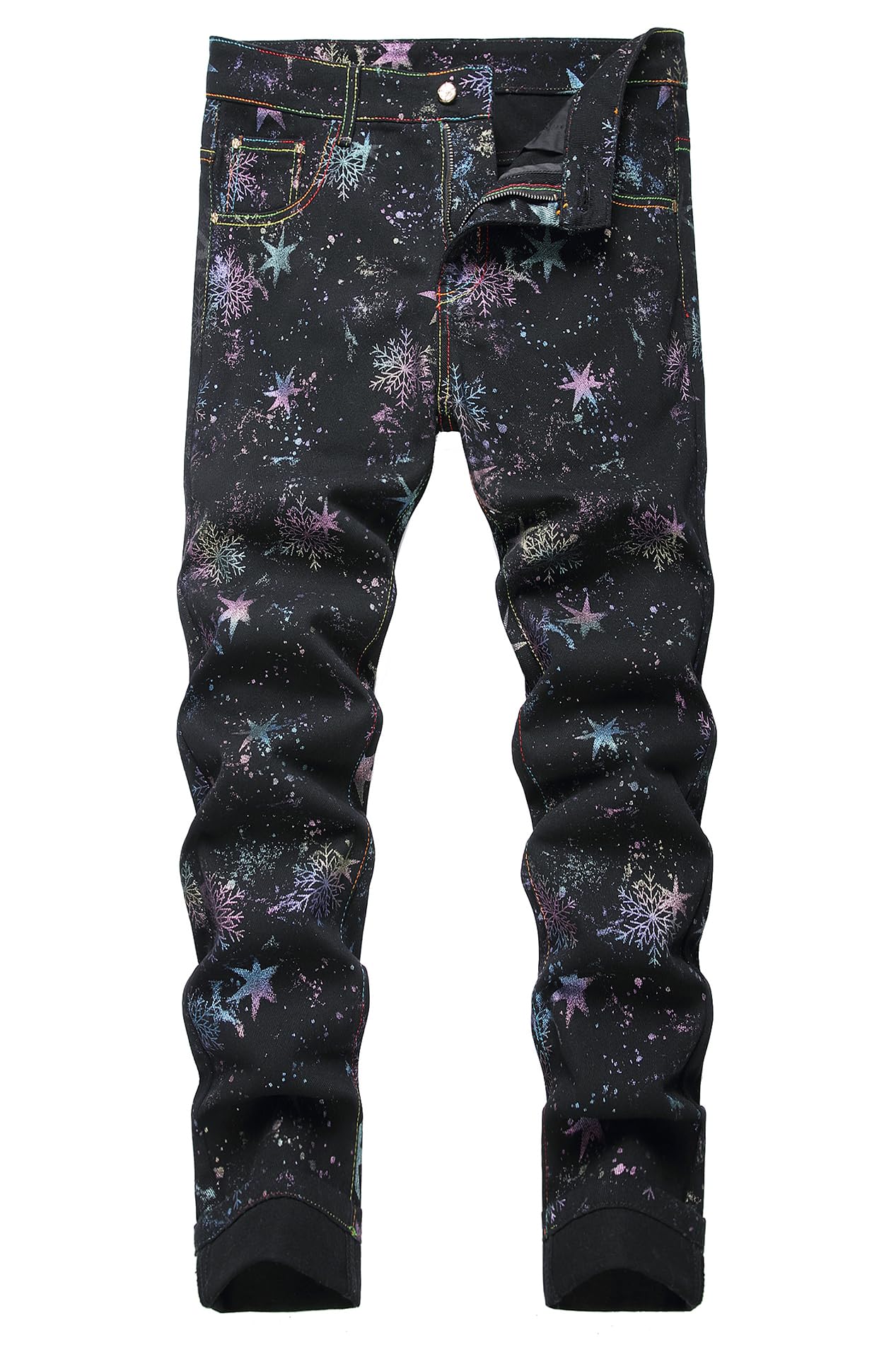 Baylvn Men's Casual Printed Slim Fit Jeans Skinny Denim Pants