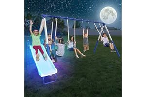 Sportspower Arcadia Star Burst Swing Set: Outdoor Heavy-Duty Metal Playset for Kids Aged 3-8 with LED Light Up Slide, Swings & Trapeze