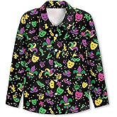 BesserBay Kid Boys Valentines Day Button Down Dress Shirts Mardi Gras Collared Polo Shirt with Chest Pocket 6-14 Years