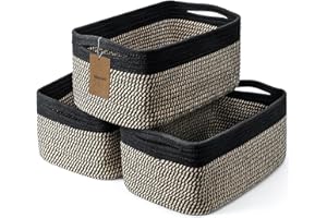 Maxuni 3-Pack Storage Baskets for Organizing | Woven Shelf Toy Basket | Rope Baskets for Gifts Empty | Closet Organizer Bins with Handles | Cube Decorative Box | 13.7×7.1×6.7” | Black Brown